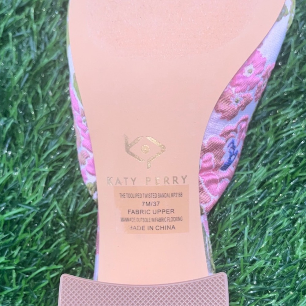Katy Perry Pink Floral Square Toe Heeled Mules Women's Size 7M Brunch Wedding - Picture 8 of 13